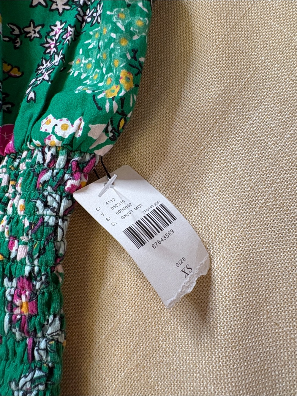 Maeve Green Floral Smocked Halter Crop Top with Yellow & Pink Flowers - Picture 3 of 5